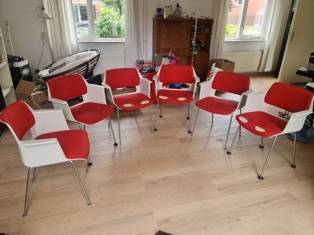 Set van 6 Gispen kuipstoelen AR Cordemeijer jaren '60, Huis en Inrichting, Stoelen, Ophalen, Gebruikt, Vintage, Jaren '60, seventies, Mid-century modern, space age