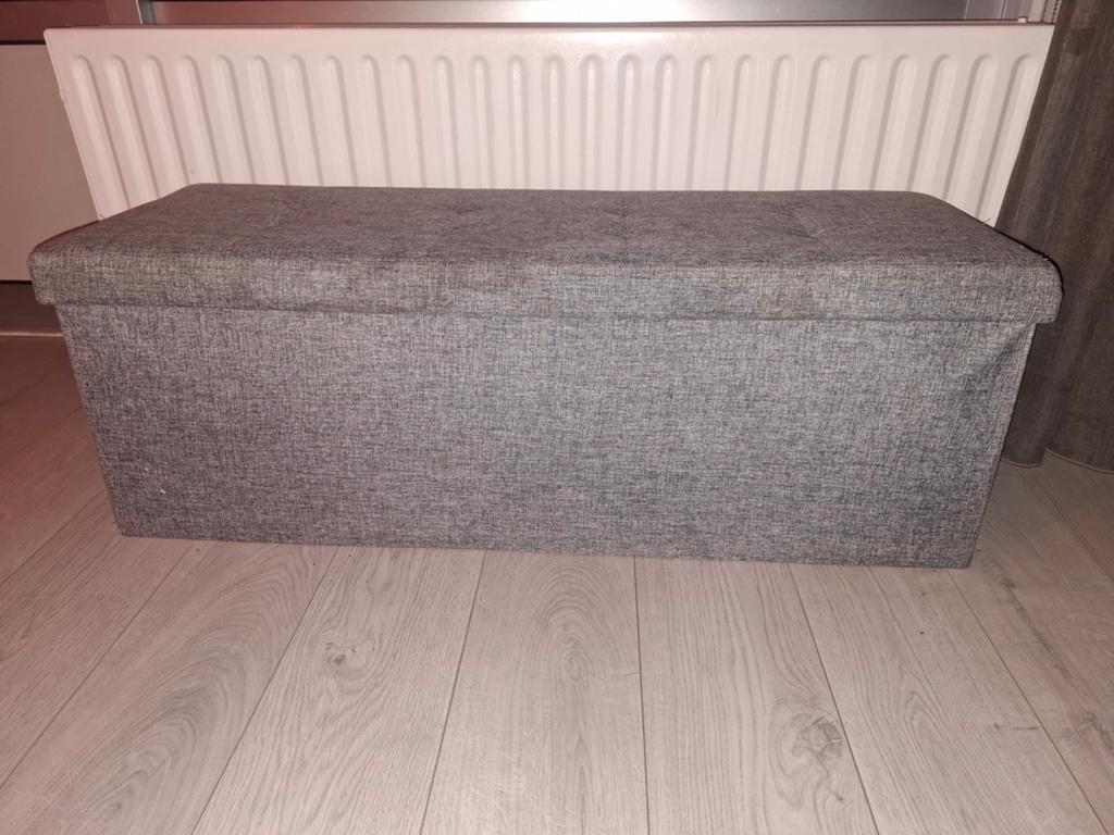 Grijze opbergbank van stof, Ophalen, Overige materialen, 100 tot 150 cm, 100 tot 125 cm