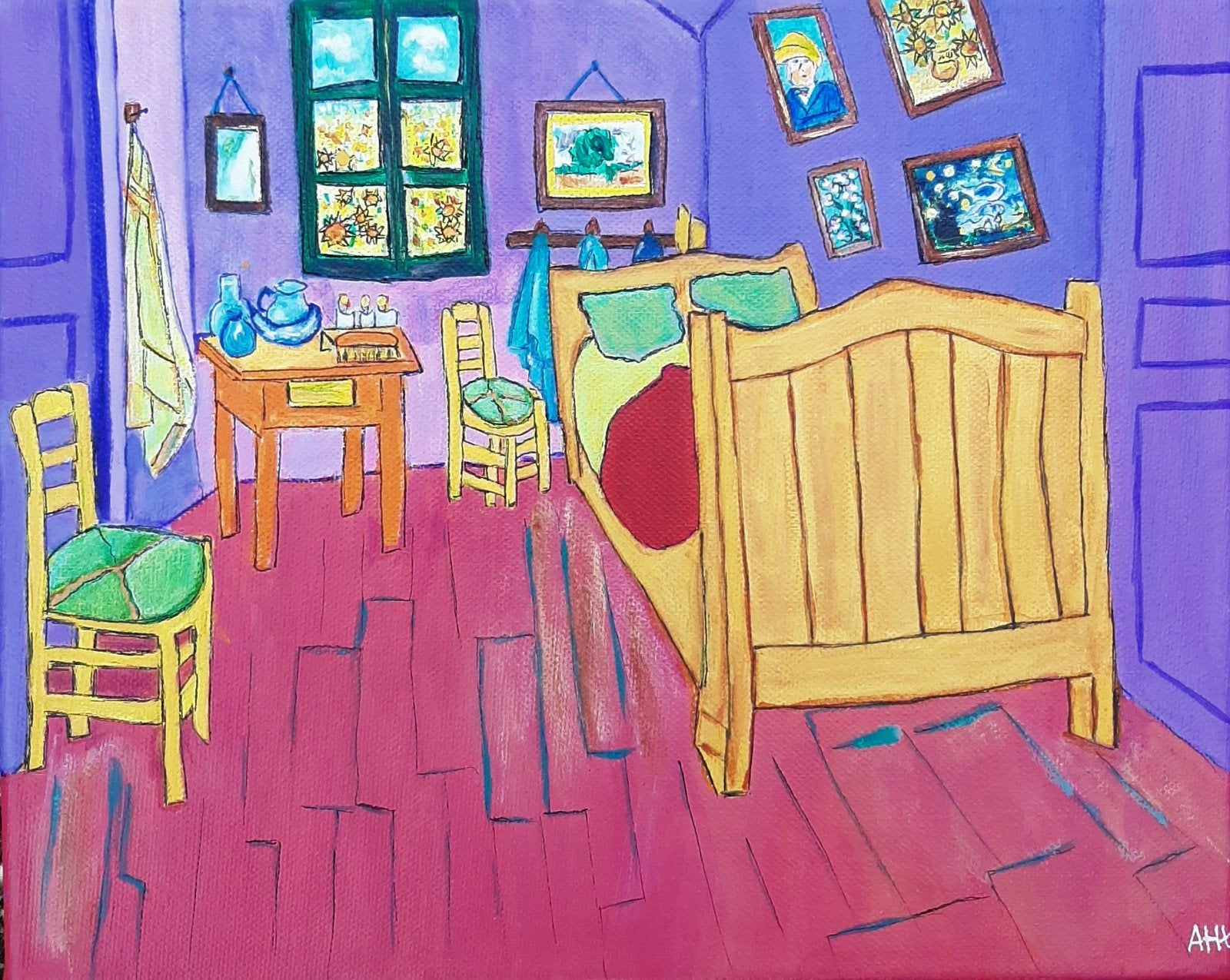 Schilderij Vincent van Gogh's slaapkamer acryl op canvas, Ophalen of Verzenden, Acrylverf