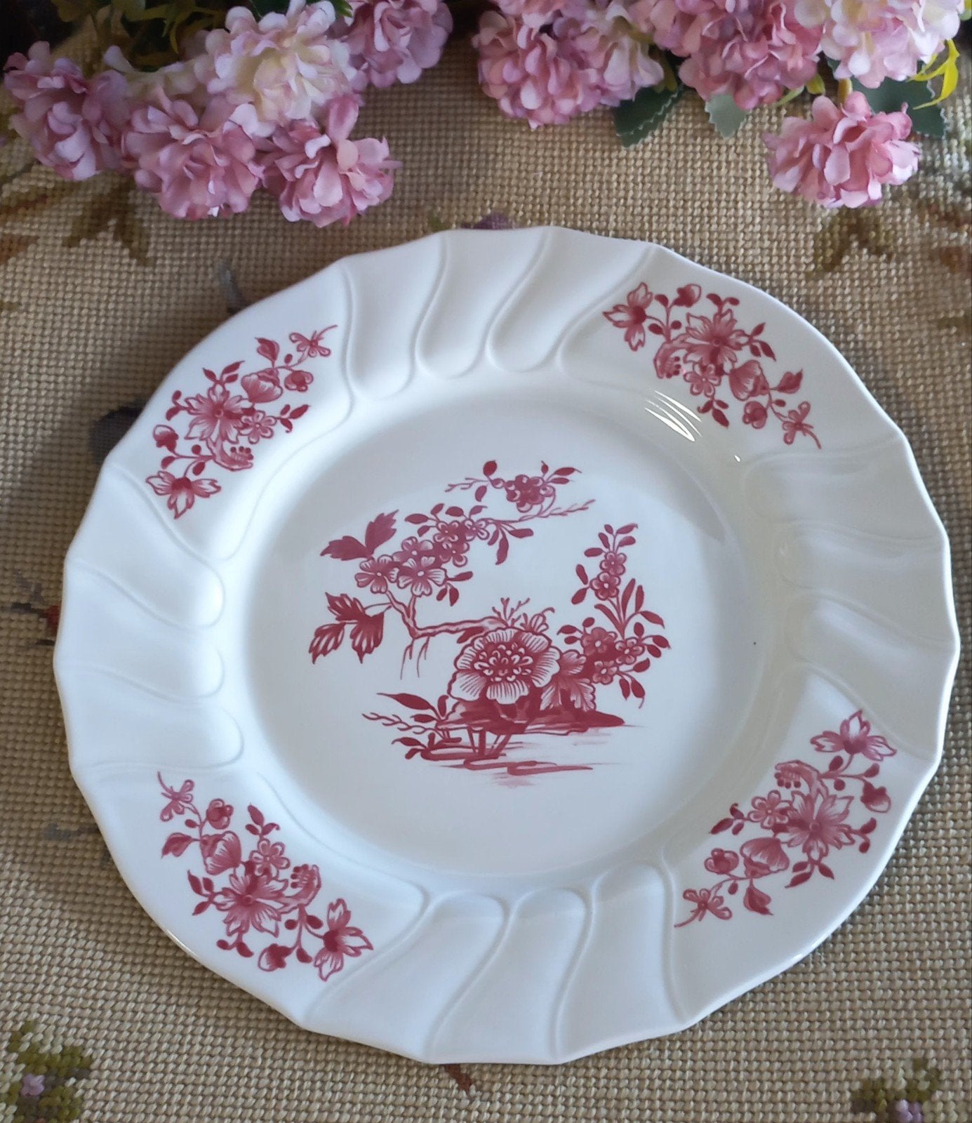 Mooi brocant dinerbord, rode bloemen, Villeroy & Boch, Ophalen of Verzenden
