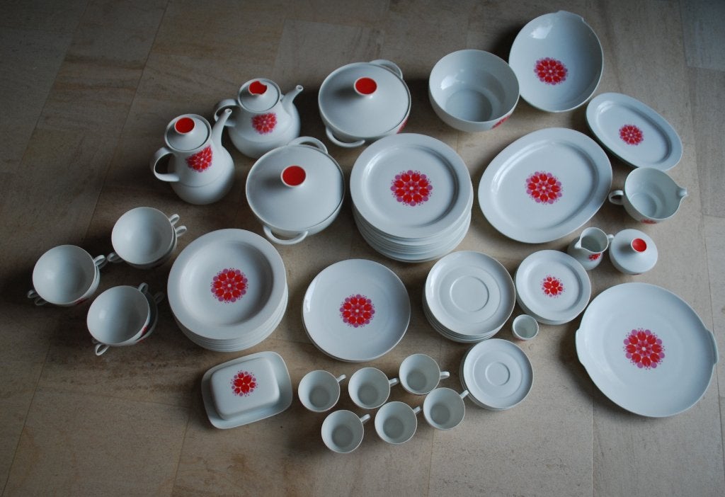 Compleet vintage Thomas Germany servies met rood decor, Ophalen