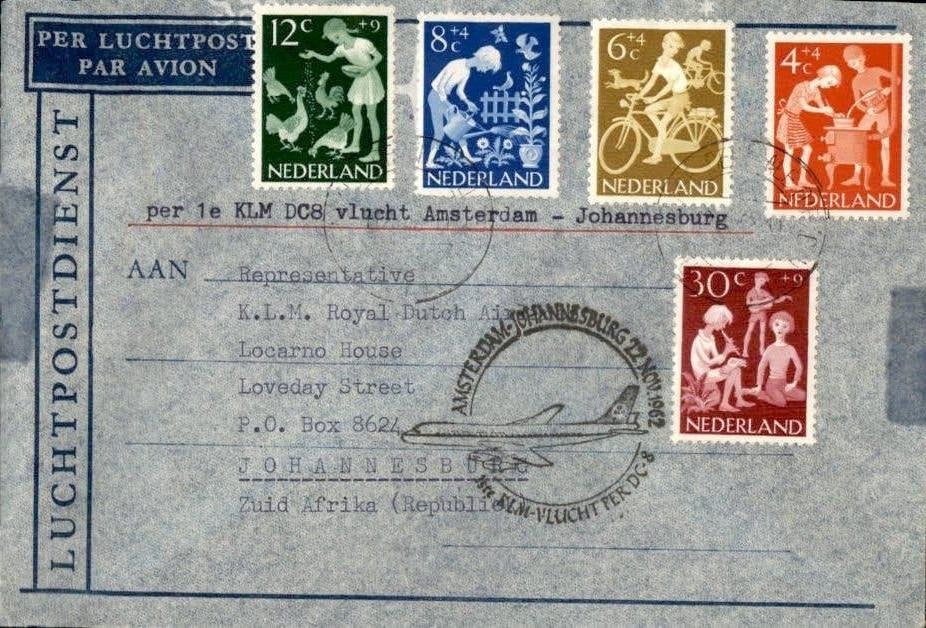 FFC - Zuid-Afrika - DC8 - KLM - Kinderzegels - 1962, Verzenden, Envelop