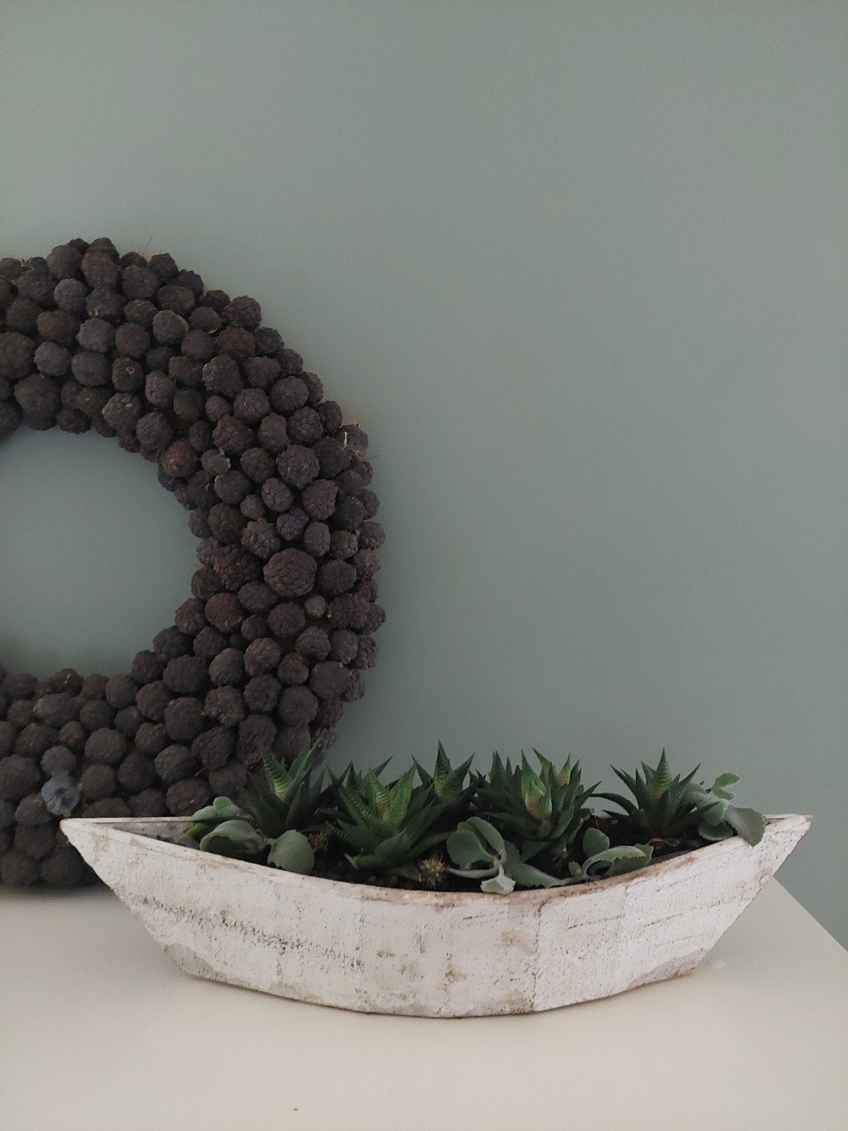 Decoratieve houten bloembak met vetplantjes, Ophalen, Gebruikt, Minder dan 30 cm, Binnen