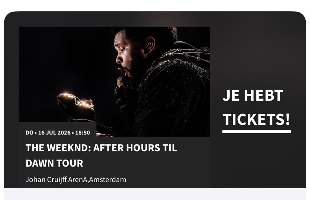 The Weekend - 2 platinum kaarten 1e ring, Tickets en Kaartjes, Twee personen