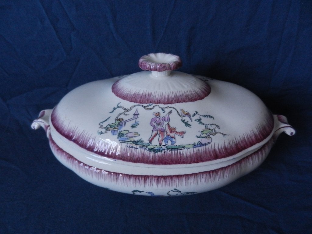 Wedgwood ovale terrine / dekschaal paar met 4 scenes ca 1900, Ophalen of Verzenden