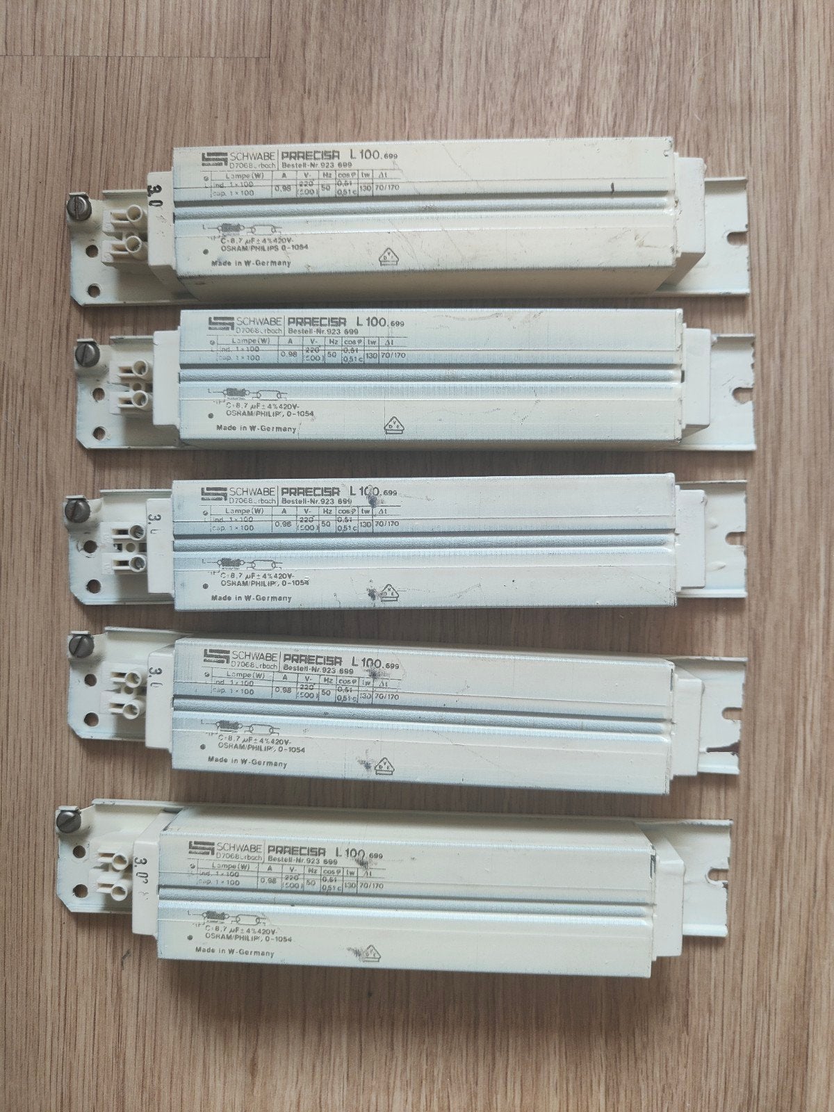 6x Schwabe Precisa L 100.699 VSA TL-lampen Made in W-Germany, Metaal, Wit, Overige merken, Gebruikt