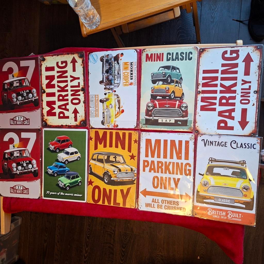 Mini Classic metalen borden diverse ontwerpen, Verzamelen, Ophalen of Verzenden, Nieuw, Auto's