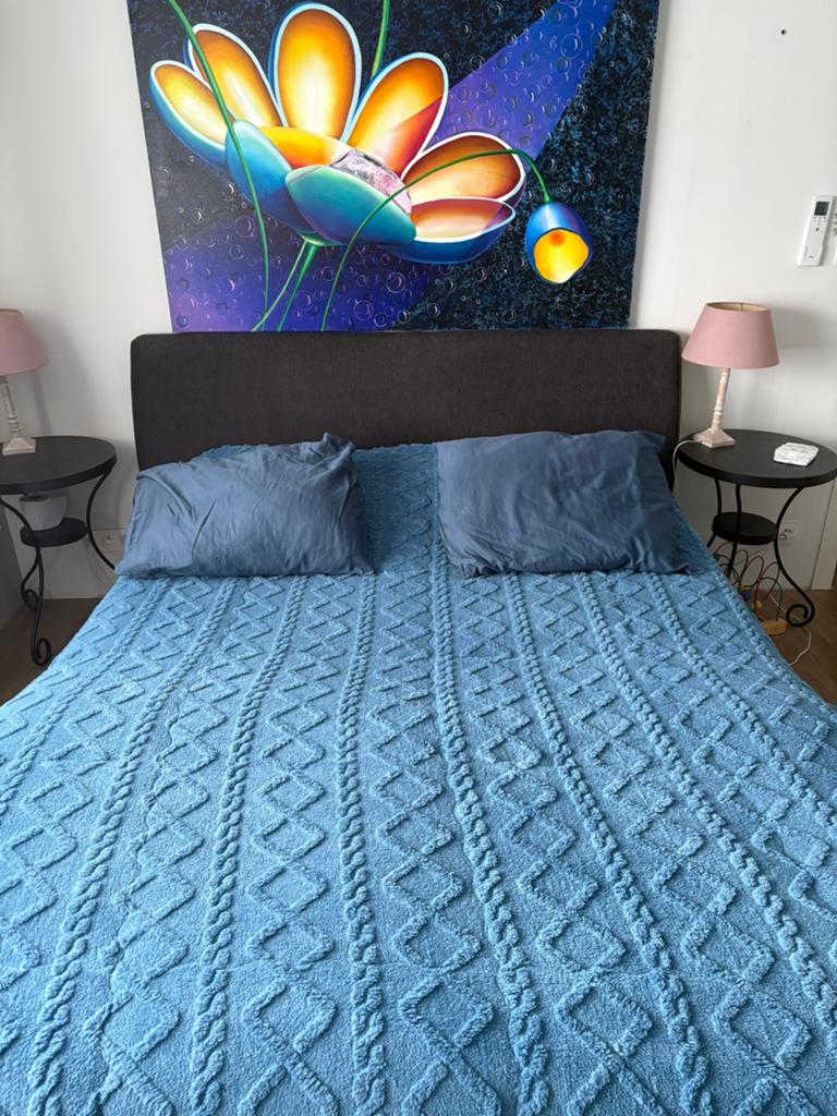 Tweepersoons boxspring 160x200 met stoffen hoofdbord, Ophalen, Gebruikt, Tweepersoons, 200 cm