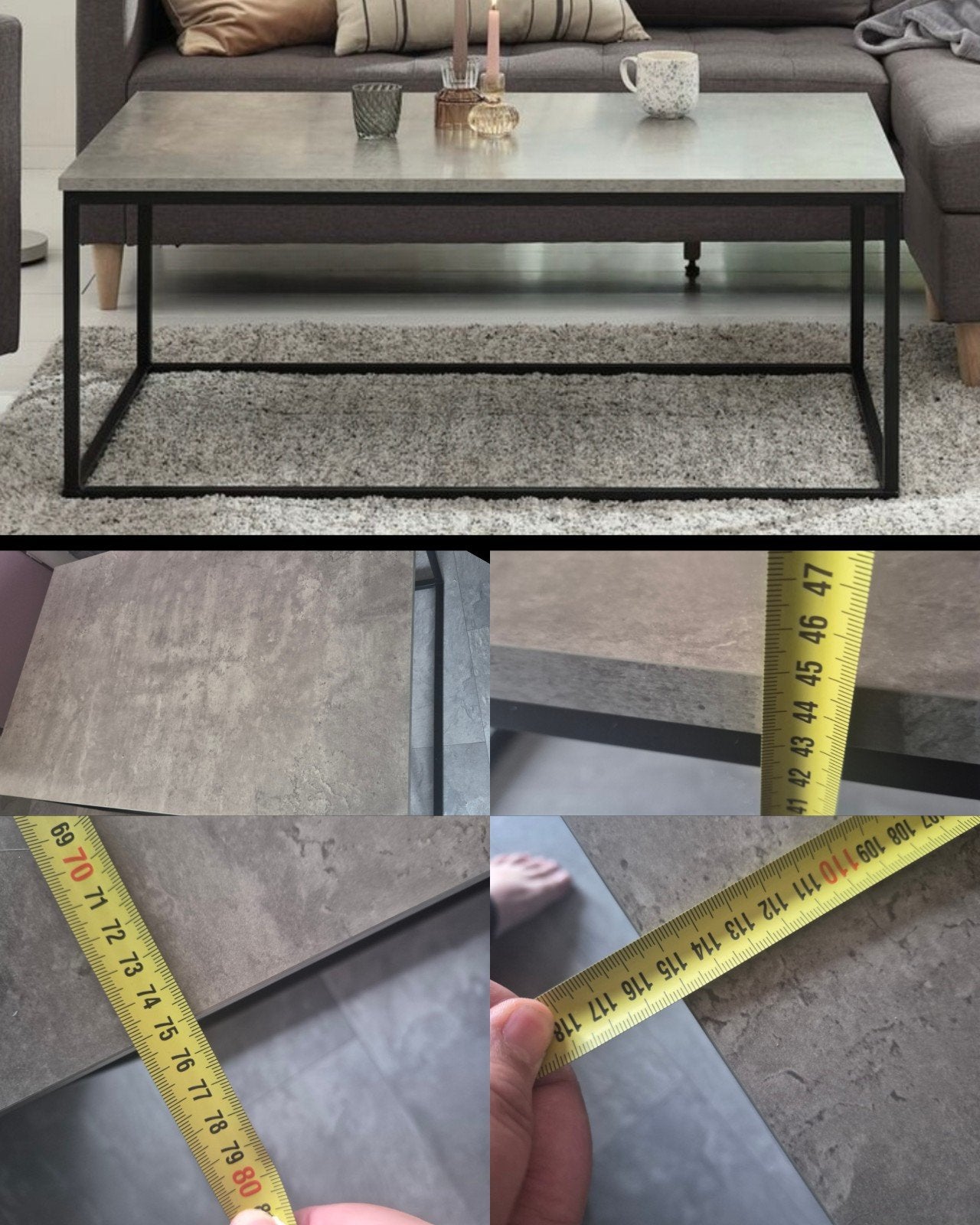 Salontafel met betonlook blad en metalen onderstel, Ophalen, 50 – 75, 100 tot 150 cm, Modern, Industrieel
