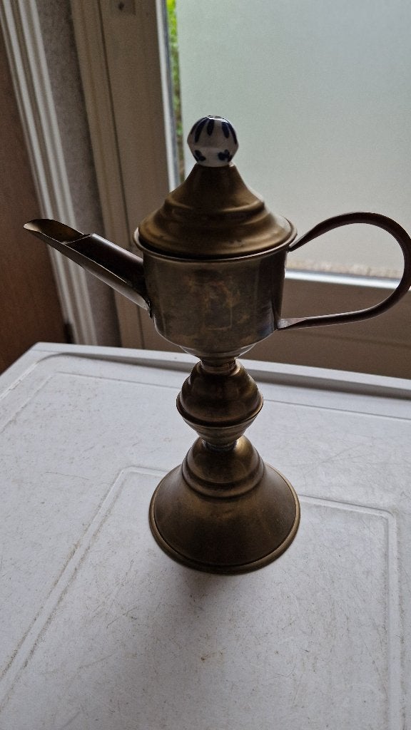 antieke koperen snotneus olielamp, Antiek en Kunst, Ophalen of Verzenden, Koper