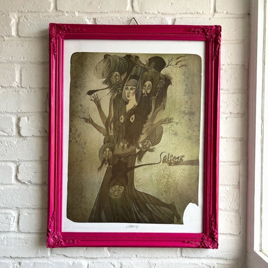 Vintage Barok Lijst Fuchsia Roze 44x33,5cm - Salome Print, Minder dan 50 cm, Gebruikt, Ophalen of Verzenden, Print