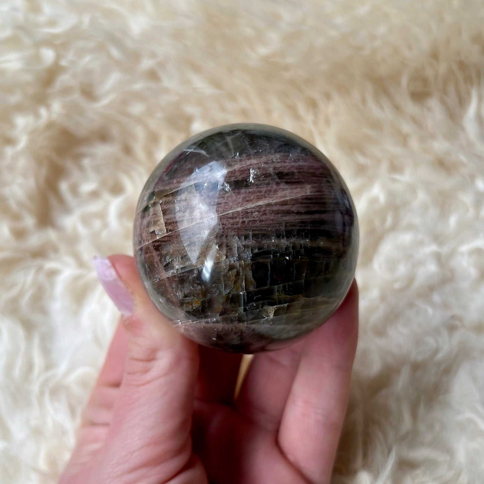 Zwarte Maansteen Bol - 5,5cm, Verzenden, Mineraal
