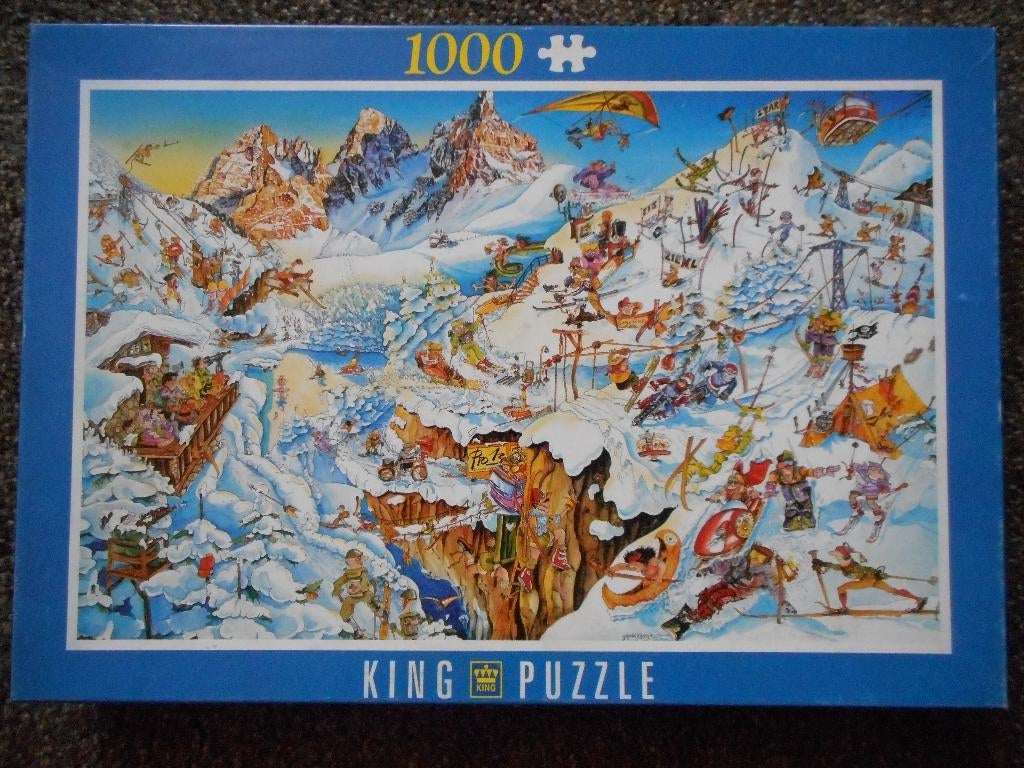 Legpuzzel 'Wintersport' comic King goede staat 1000 stukjes, Ophalen of Verzenden, 500 t/m 1500 stukjes, Gebruikt, Legpuzzel