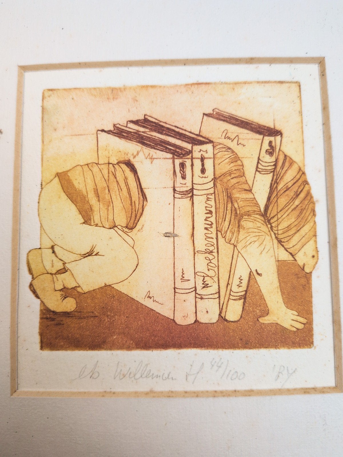 Willemien Holterman - De boekenworm (Ets, 1987), Ophalen of Verzenden