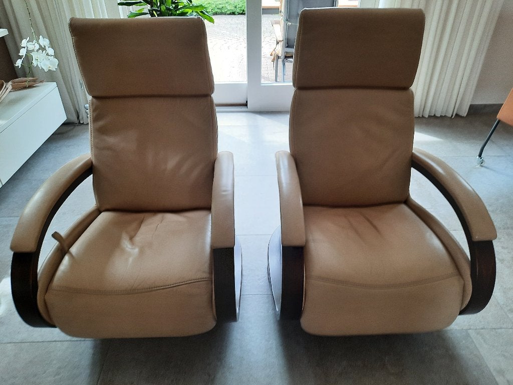Twee mooie Himolla leren relaxfauteuils, Huis en Inrichting, Fauteuils, Ophalen, Gebruikt, Minder dan 75 cm, Tijdloos