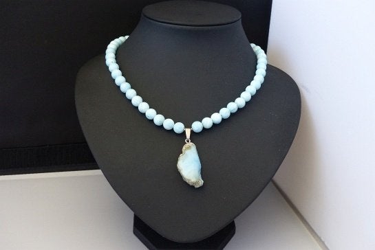 LARIMAR ketting/oorhanger-set, Sieraden, Tassen en Uiterlijk, Kettingen, Nieuw, Verstelbaar, Zilver, Verzenden