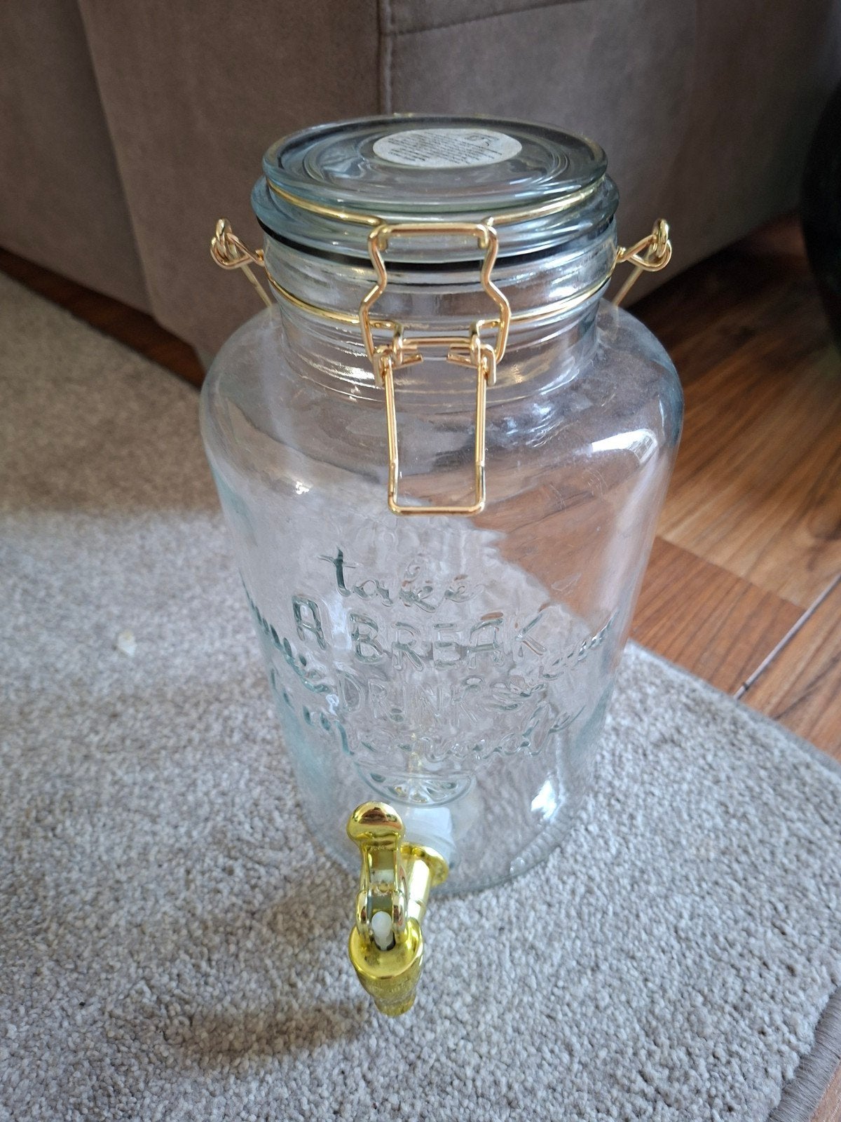 Glazen limonade uitschenkkan met kraantje, Ophalen of Verzenden, Meerkleurig, Glas, Overige typen