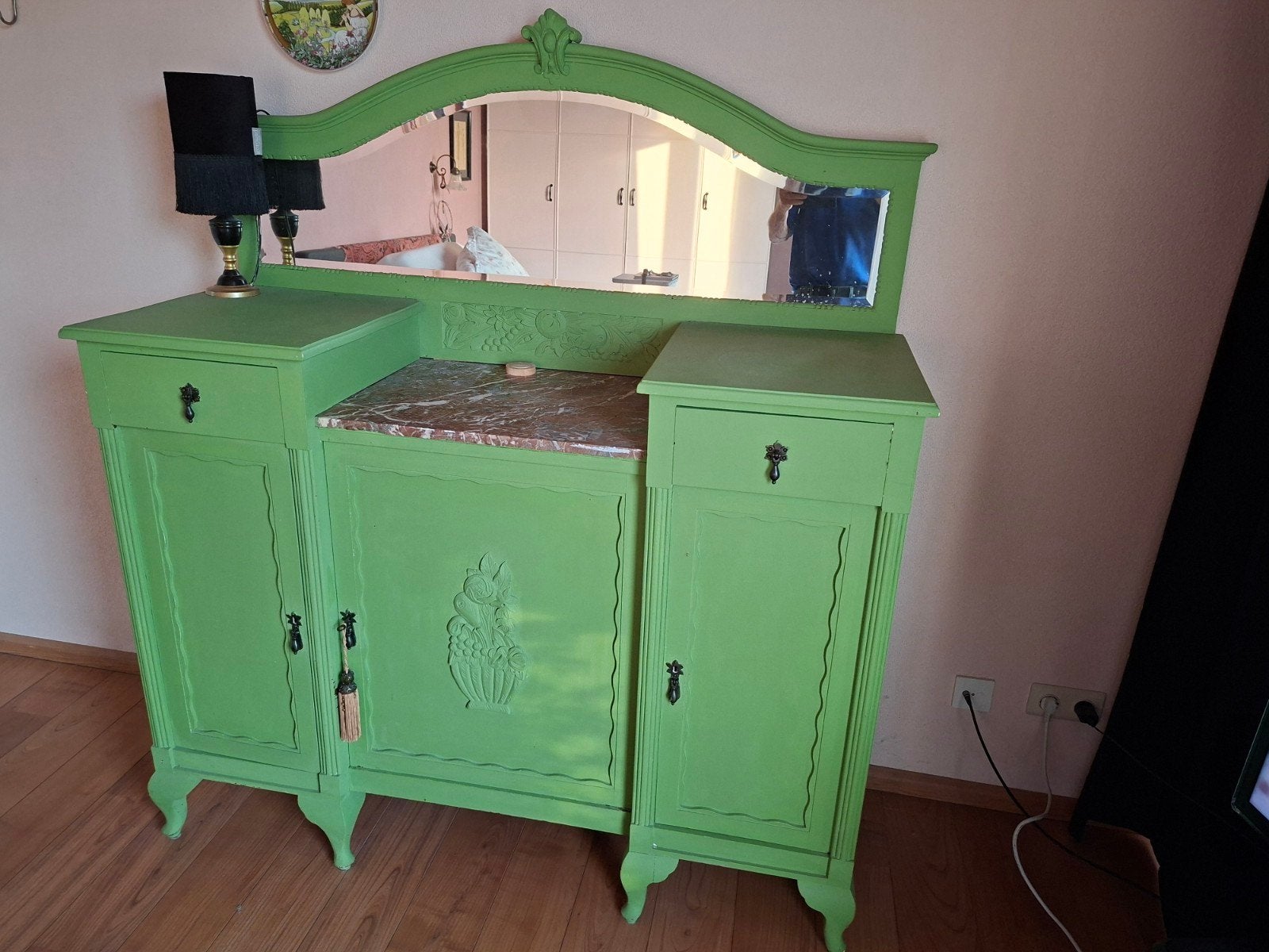 vintage kaptafel/toilettafel met grote spiegel facet, Huis en Inrichting, Ophalen, Gebruikt, 25 tot 50 cm, 100 tot 150 cm