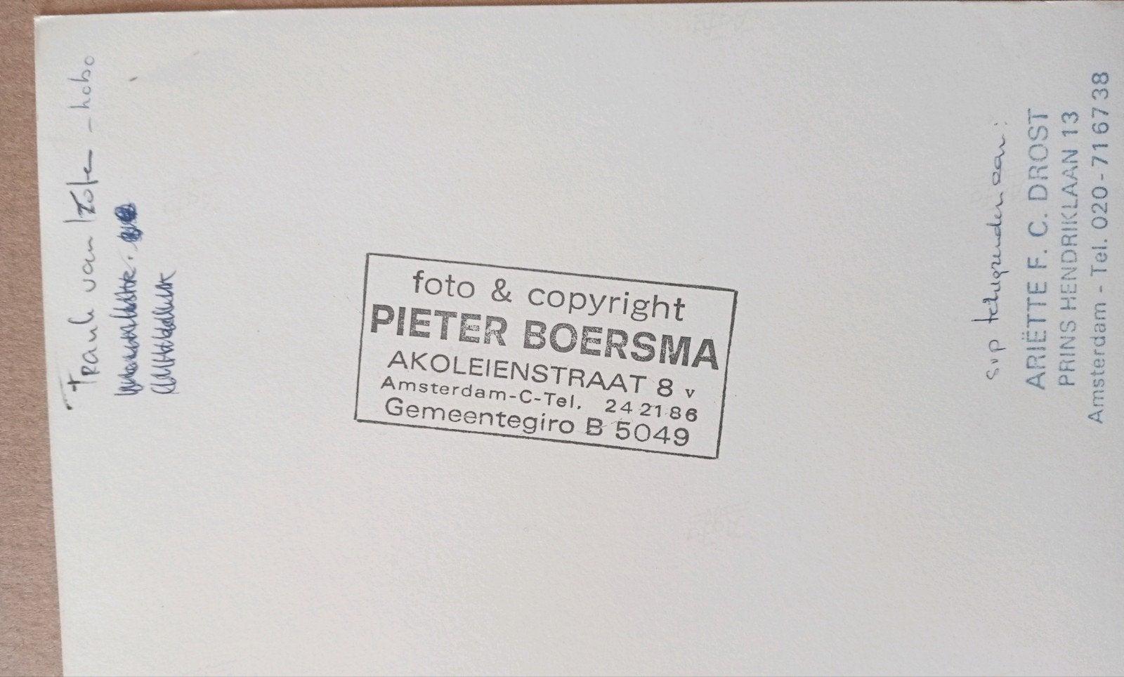 Frank van Koten Hobo - Foto Pieter Boersma, Gebruikt, Ophalen of Verzenden, Onbekend, Pieter Boersma
