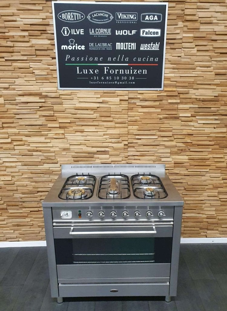 Boretti Gasfornuis 90cm rvs 1 elektrische oven 5 pits, Niet ingevuld, 60 cm of meer, Niet ingevuld, Ophalen of Verzenden