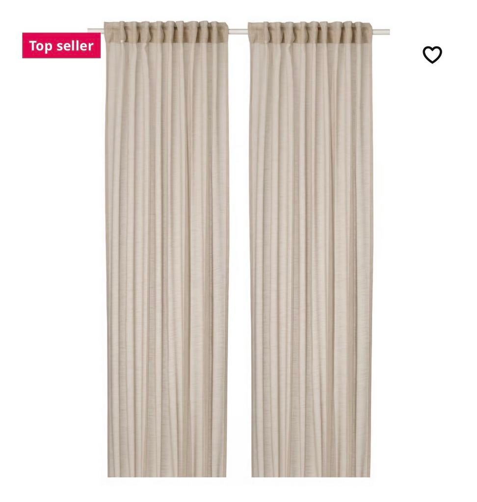 IKEA Gordijnen zandkleur met verstelbare roede, z.g.a.n., Ophalen of Verzenden, Zo goed als nieuw, Beige, 200 cm of meer