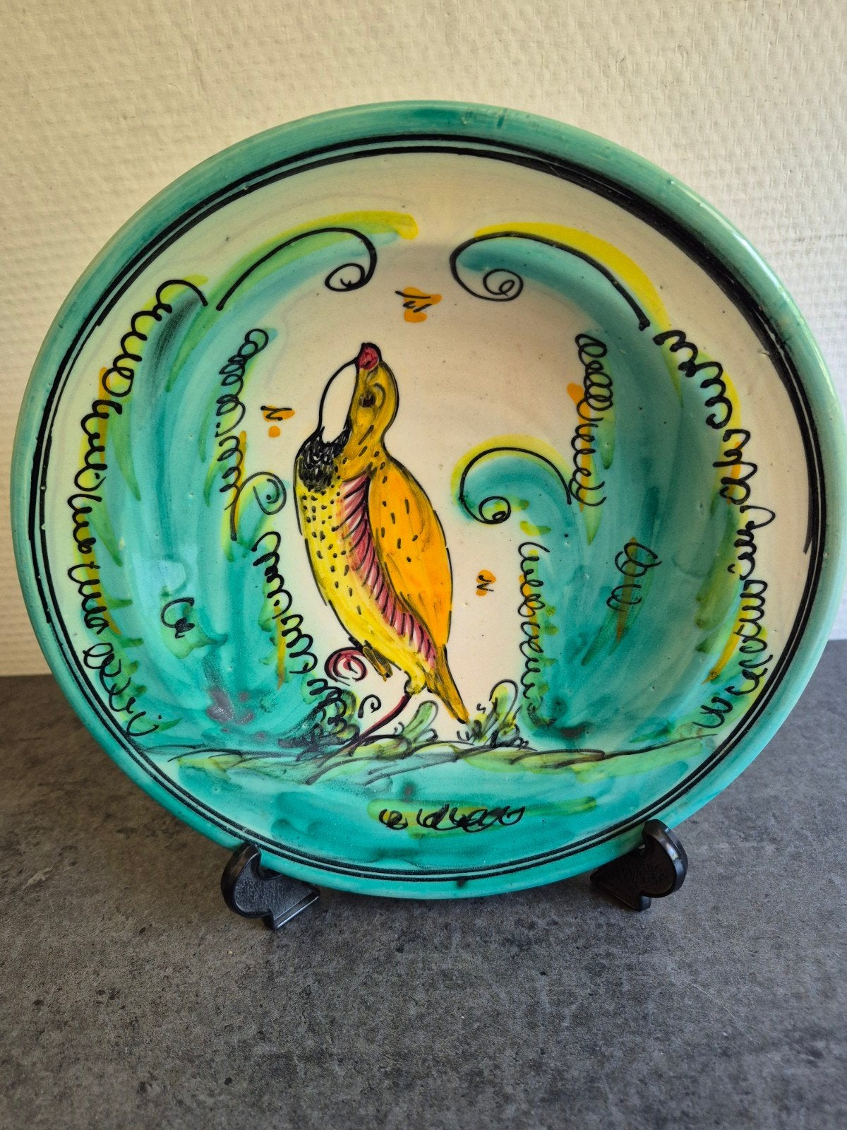 Prachtig Spaans wandbord met vogelmotief - 24.7 cm, Ophalen of Verzenden