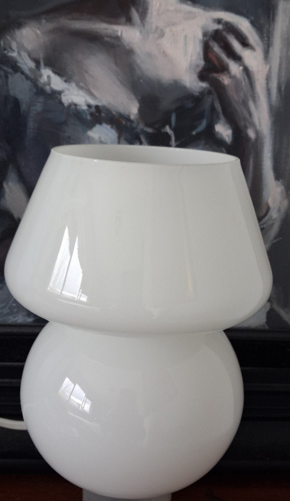 Mushroom. Tafellamp. Wit glas. 18 cm., Ophalen, Zo goed als nieuw, Wit, Rond