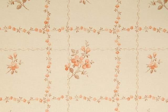 12481 Vintage keukenbehang met zalmkleurige bloemen swiet, Ophalen of Verzenden, Groen