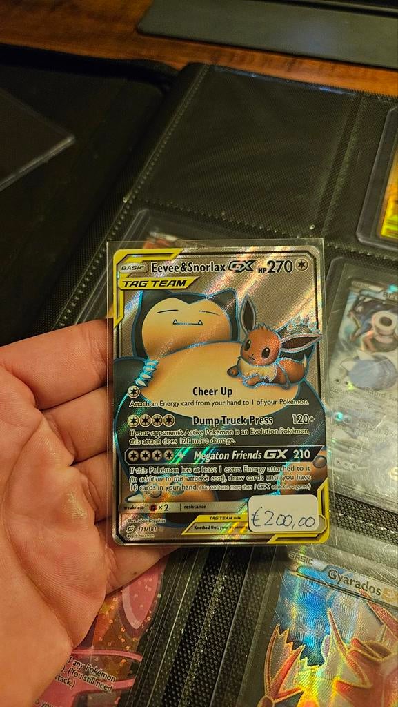 Eevee & Snorlax GX Fullart Pokemonkaart!, Ophalen of Verzenden, Zo goed als nieuw