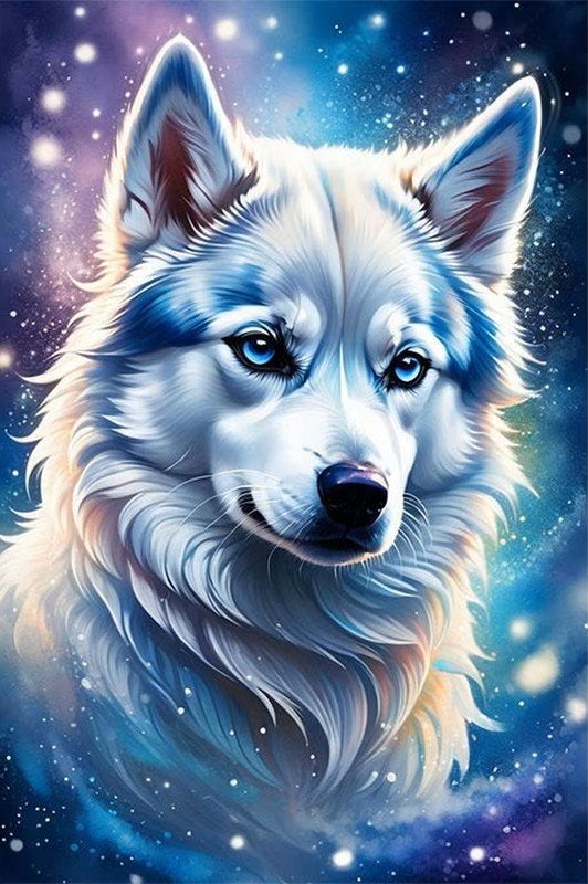 50x40cm Diamond Painting wolf blauwe ogen (rond) nr 125, Verzenden, Nieuw, Meerkleurig, Overige materialen