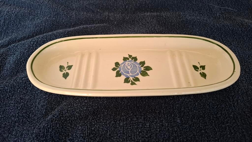 Vintage Zeepbakje met Blauwe Roos Decoratie, Huis en Inrichting, Gebruikt, Keramiek, Overige typen, Ophalen of Verzenden