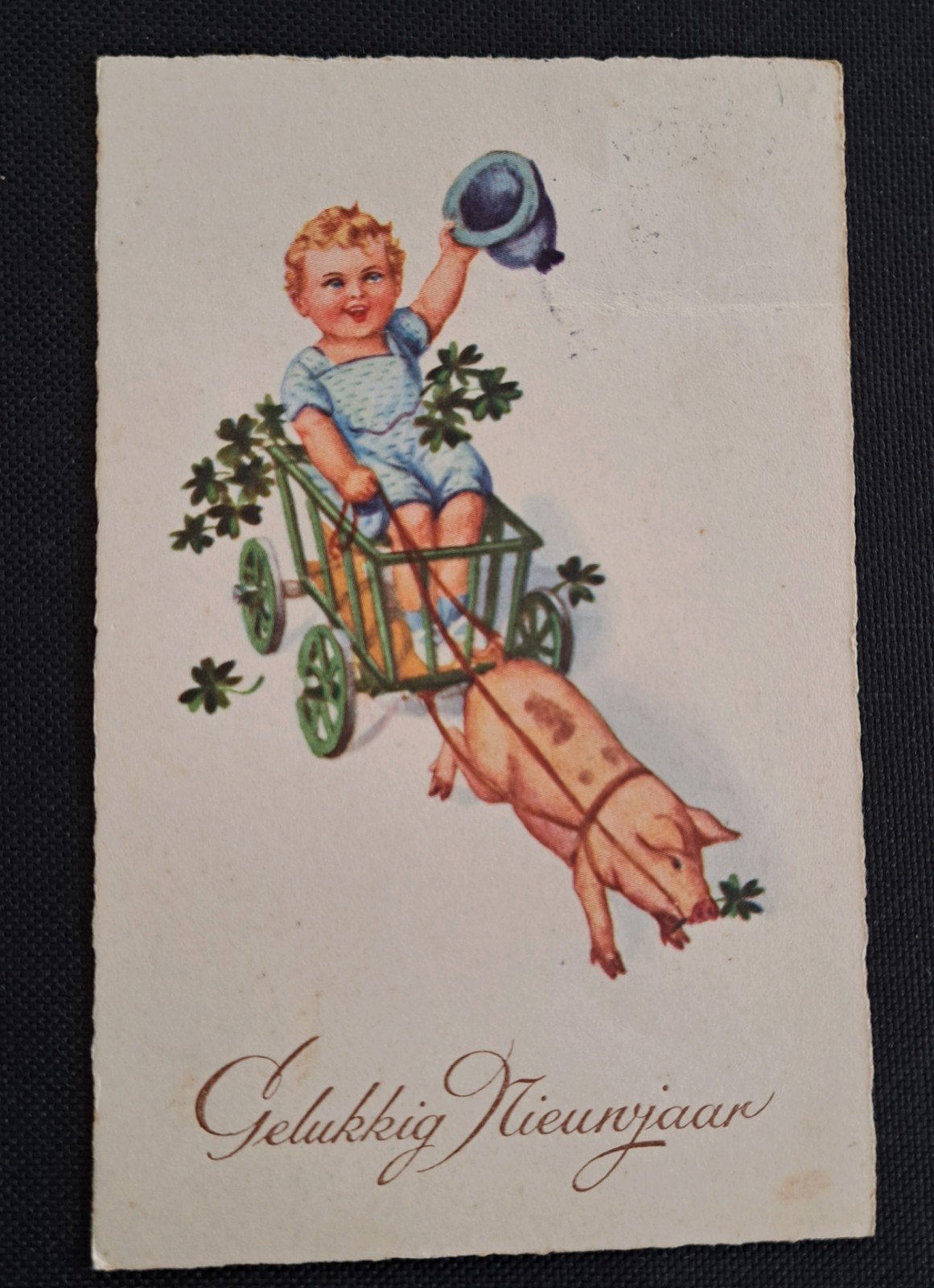 Nieuwjaarskaart met Varken, klavertjevier 1933, Verzamelen, Ansichtkaarten | Themakaarten, Ophalen of Verzenden, 1920 tot 1940