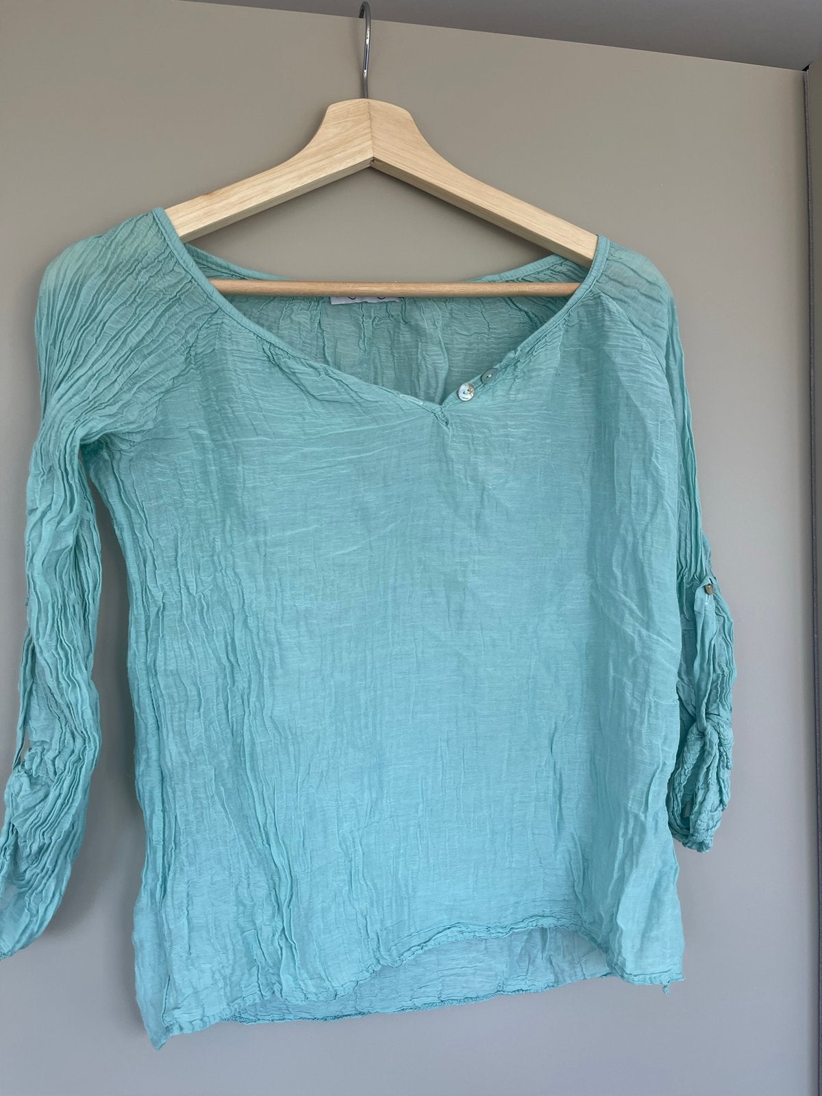 Perla Nera Crinkle Blouse - Maat M, Kleding | Dames, T-shirts, Gedragen, Maat 38/40 (M), Groen, Lange mouw, Ophalen of Verzenden