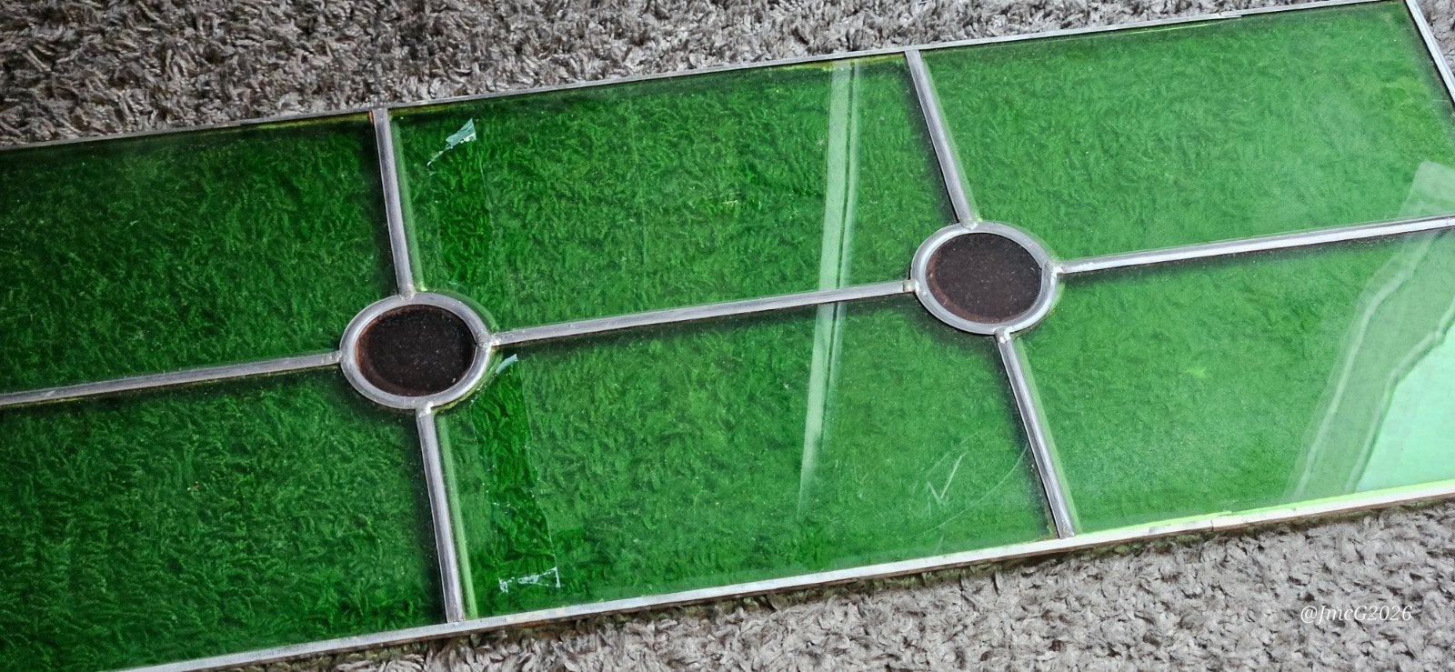 Prachtig Glas-in-lood Ramen - Groen met Cirkels, Ophalen, Gevelraam of Ruit, Gebruikt, Minder dan 80 cm