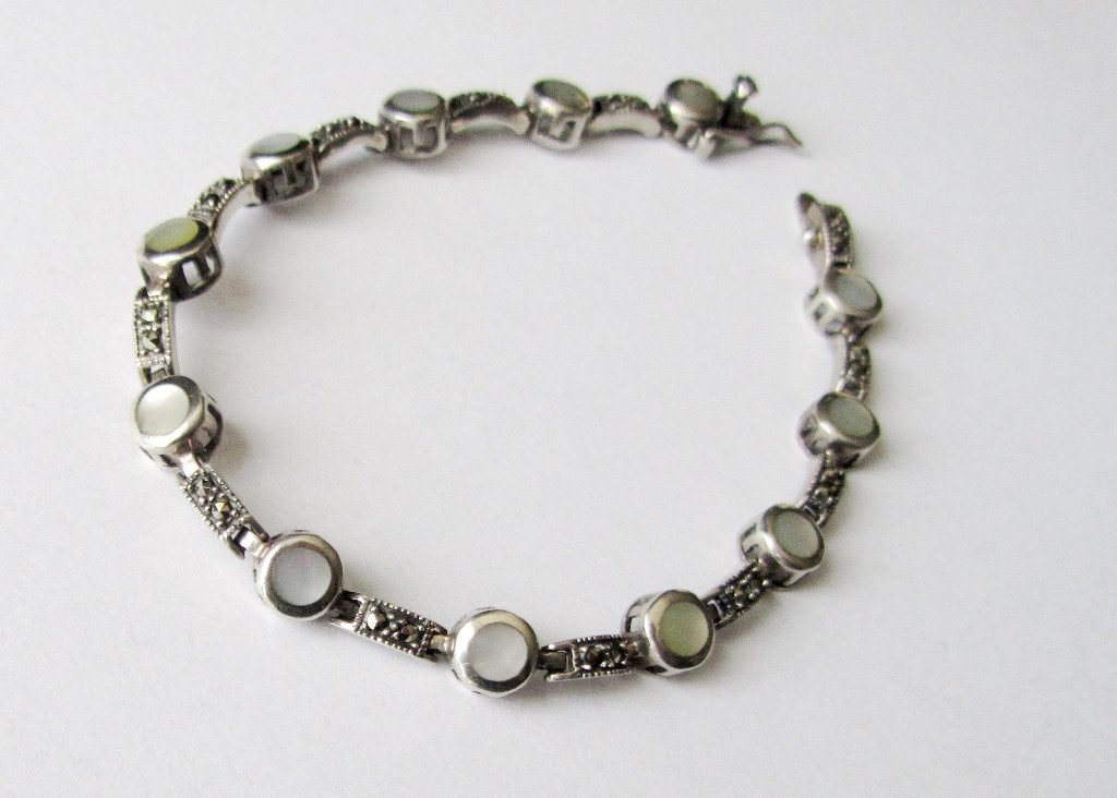 925 Sterling Zilver armband markaziet met 12 Opal Zee Abalon, Ophalen, Zilver, Armband, Met edelsteen