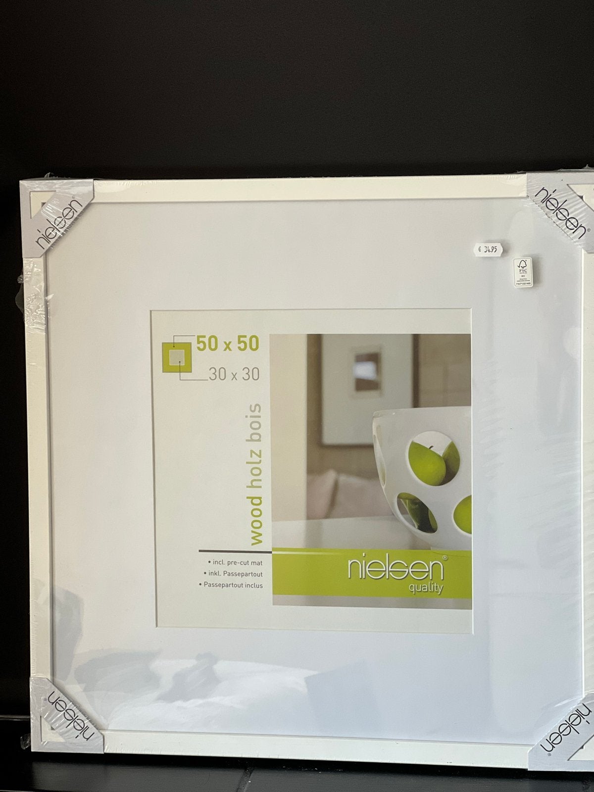 Nielsen Fotolijst Wit 50x50 cm met Passe-partout 30x30 cm, Nieuw, Ophalen of Verzenden, Fotolijst, Met glas