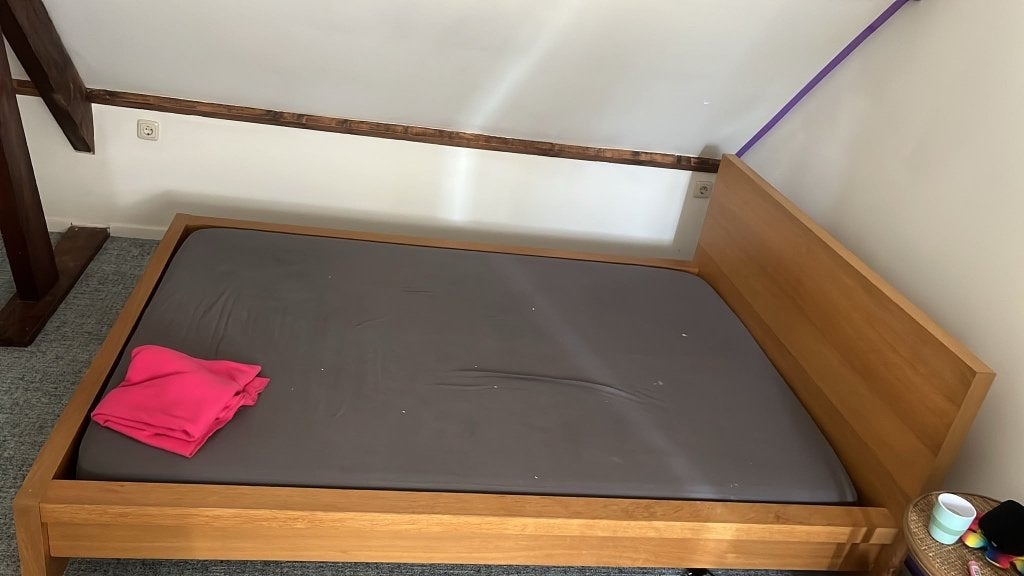 Houten Bed, Ophalen, Gebruikt, Bruin, Tweepersoons