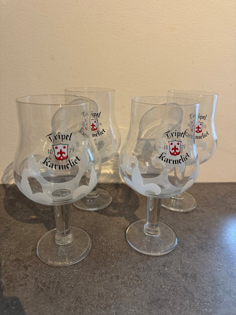 Bierglazen Tripel Karmeliet (4 stuks), Ophalen of Verzenden, Zo goed als nieuw, Glas of Glazen, Overige merken