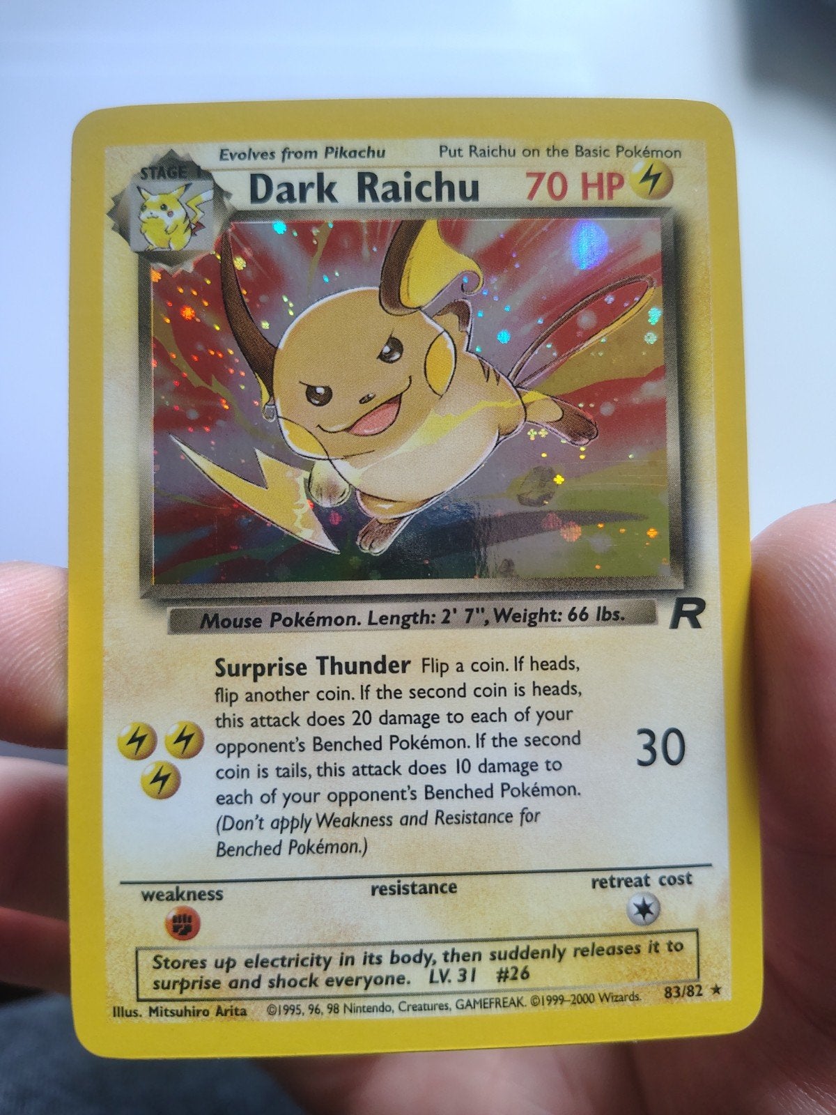 Dark Raichu Team Rocket 83/82 PRACHTIGE CONDITIE, Ophalen of Verzenden, Zo goed als nieuw