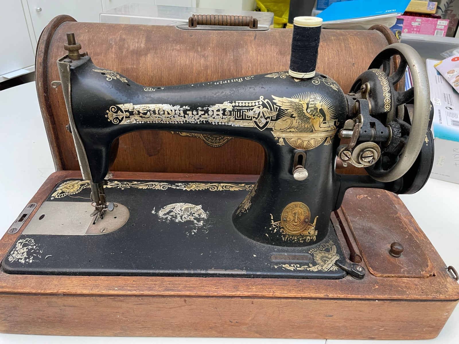 Antieke Singer Naaimachine 1914 met Houten Koffer F5916832, Antiek en Kunst, Ophalen