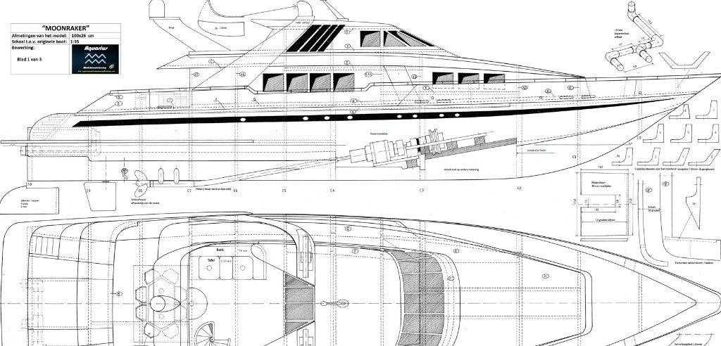 Bouwtekening  Megajacht Moonraker in 2 formaten, Ophalen of Verzenden, Nieuw