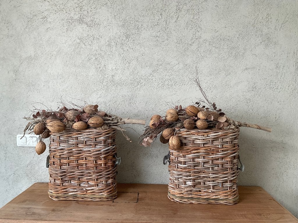 2 landelijk rattan rotan vensterbank mand m. handvatten Migo, Huis en Inrichting, Ophalen, Mand, Rond, Zo goed als nieuw
