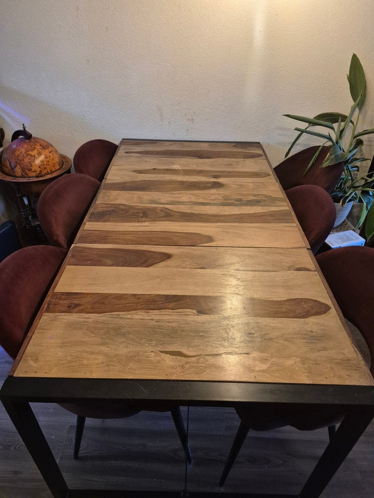 VidaXL eettafel 180x90 met 6 rode eetkamerstoelen, Ophalen, Gebruikt, Modern, Industrieel, 4 tot 6 stoelen