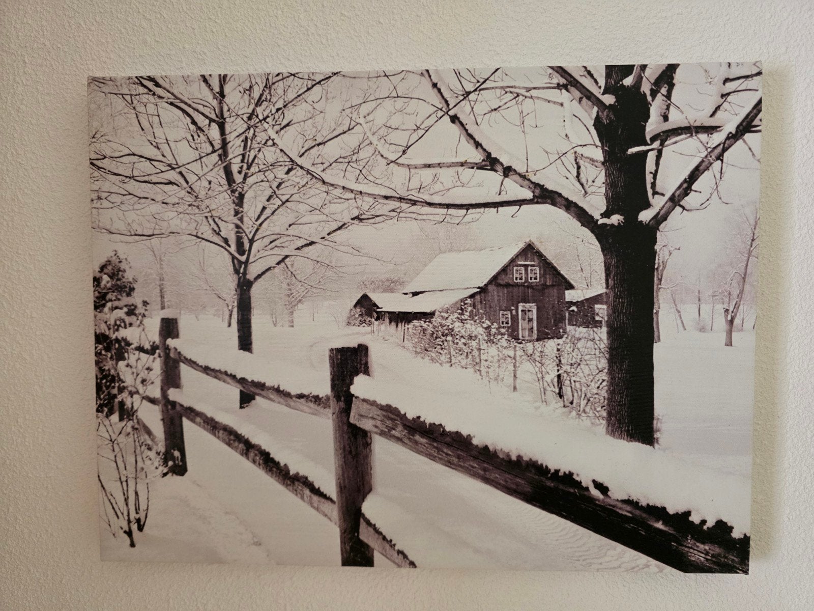 Schilderij Winterlandschap met boerderij en hek, Ophalen, Minder dan 50 cm, Gebruikt, Schilderij