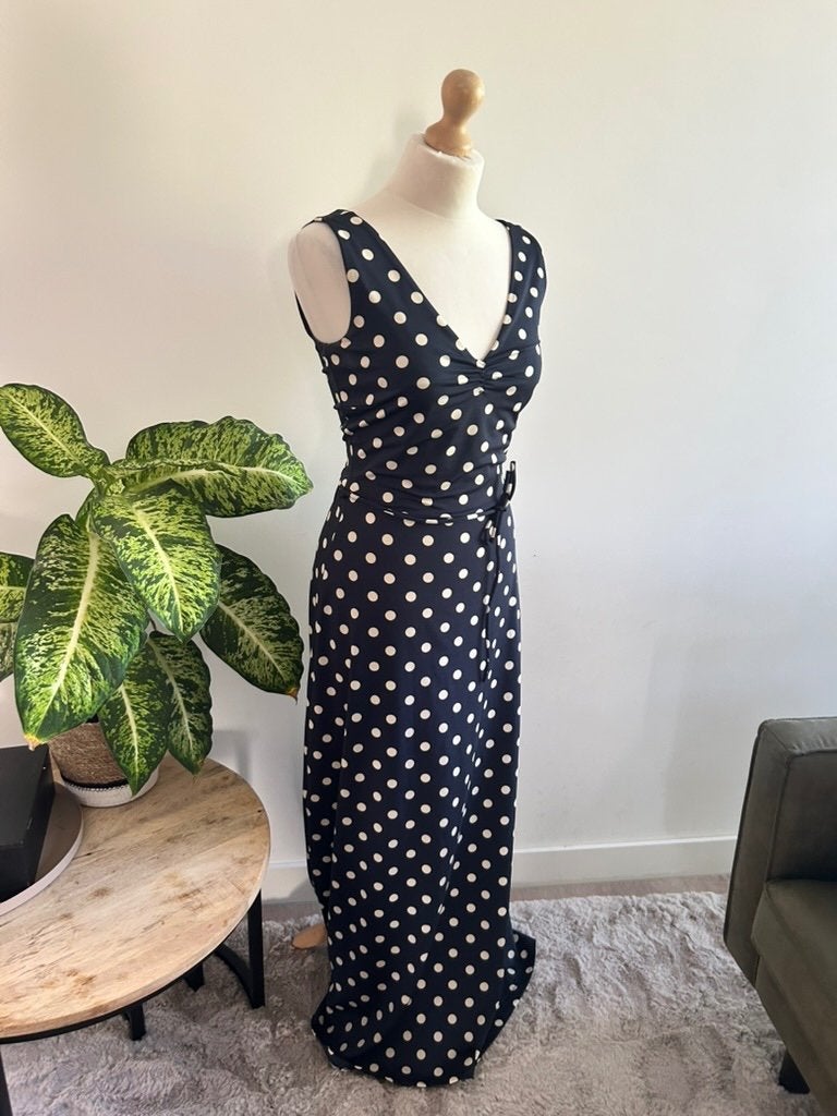 King Louie maat L maxi lange stipjes jurk 3353, Kleding | Dames, Blauw, Maat 42/44 (L), Ophalen of Verzenden, Zo goed als nieuw