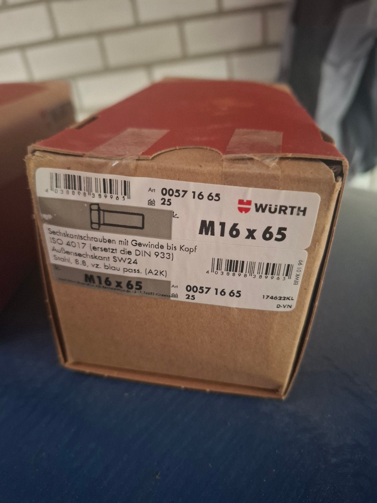 WÜRTH Zeskantschroeven M16x65, staal 8.8, 25 stuks, Ophalen of Verzenden
