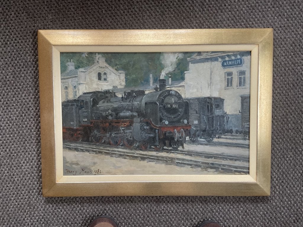 Harry Maas Eindhoven Station Arnhem, Antiek en Kunst, Kunst | Schilderijen | Klassiek, Doek, Impressionistisch, Ophalen of Verzenden