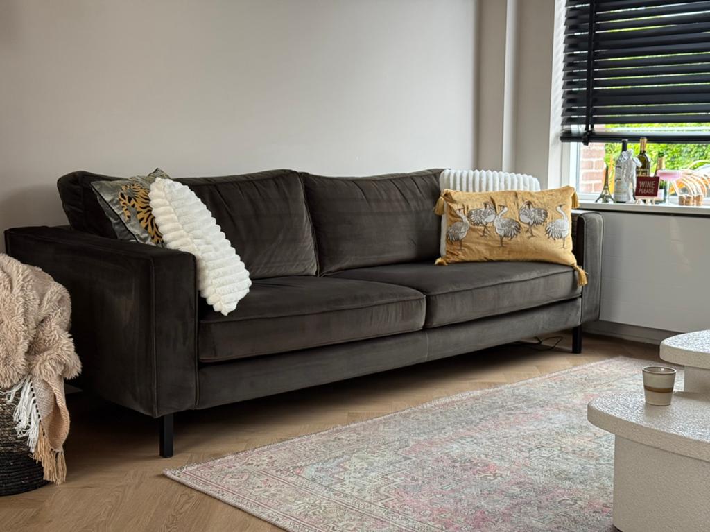 WOOOD Bank Robin 3 zits fluweel warmgroen, Ophalen, Zo goed als nieuw, Stof, Modern