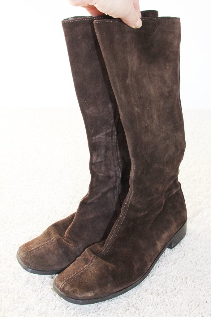 Mooie Suede Dames Laarzen (Maat 39) - s8 € 45,-, Hoge laarzen, Bruin, Ophalen of Verzenden, Zo goed als nieuw
