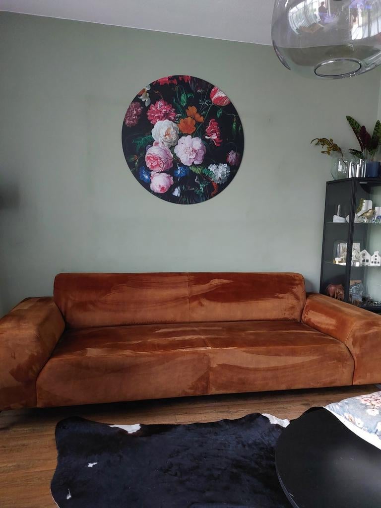 Montel bank okergeel velvet, Huis en Inrichting, Ophalen, Driepersoons, 75 tot 100 cm, Zo goed als nieuw